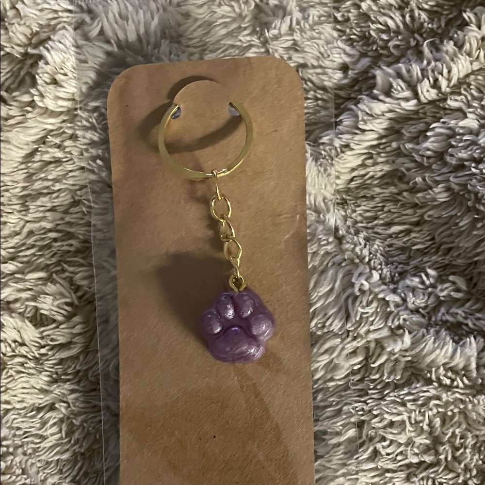 Purple Paw Keychain with Gold Ring